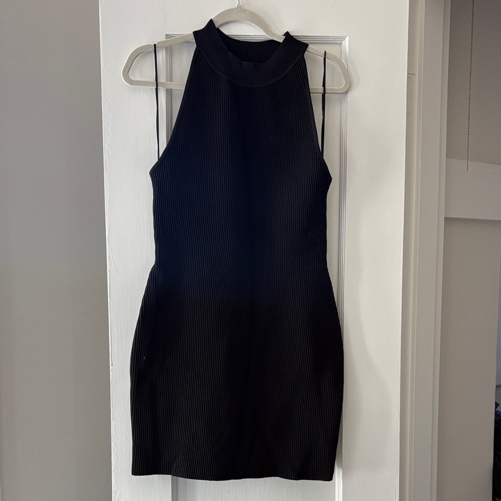 Babaton Black Ribbed Halter Bodycon Dress